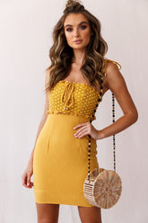 Elle Crochet Bust Mini Dress Mustard
