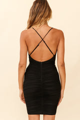 Disco 'Til Dawn Ruched Mesh Mini Dress Black