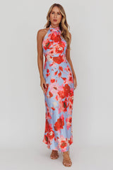 Shana Halterneck Maxi Dress Roses Blue