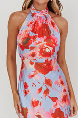 Shana Halterneck Maxi Dress Roses Blue