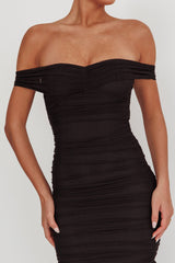 La Salle Off Shoulder Mesh Maxi Dress Black