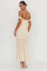La Salle Off Shoulder Mesh Maxi Dress Ivory