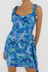 Heart Beat Ruffle Trim Mini Dress Blue