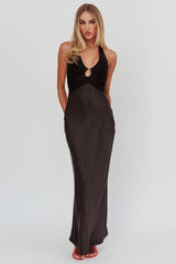 Jaila Mesh Bodice Halter Maxi Dress Black