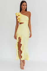 Deanna One-Shoulder Split Maxi Dress Yellow