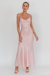 Belonging Cowl Neck Tied Shoulders Maxi Dress Blush
