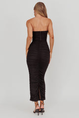 Midwest Strapless Gathered Mesh Maxi Dress Black