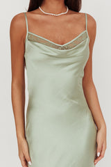 Gentle Touch Cowl Neck Satin Maxi Dress Sage