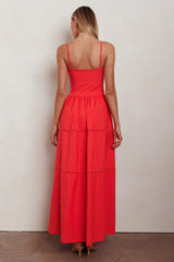 Heavenly Glow Gathered Bust A-Line Maxi Dress Red