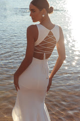 Lights On Asymmetric Hem Maxi Dress White