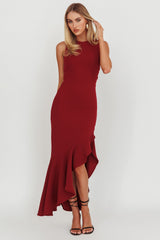 Lights On Asymmetric Hem Maxi Dress Wine