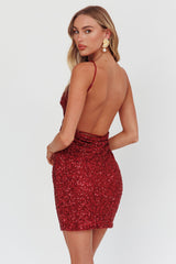 Helsi Backless Mini Dress Sequin Wine