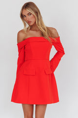 Laviniah Foldover Long Sleeve Mini Dress Red