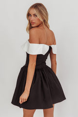 Grace Kelly Contrast Off-Shoulder Mini Dress Black