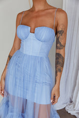 Moonlight Sonata Ruffle Mesh Maxi Dress Sky Blue
