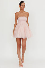 Dreamscape Strapless Tulle Mini Dress Blush