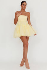 Dreamscape Strapless Tulle Mini Dress Lemon