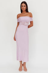 Flutters Off-Shoulder Lace Insert Maxi Dress Lilac