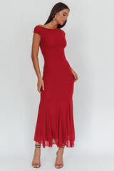 Diana Asymmetric Shoulder Godet Maxi Dress Wine