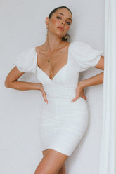 Far Niente Ruched Tie Back Mini Dress White