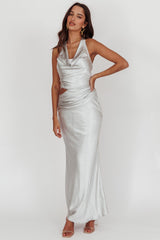 Cassiopeia Cowl Halter Neck Cut Out Maxi Dress Opal