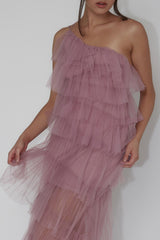 Arrabel Tiered Ruffle Tulle Maxi Dress Plum