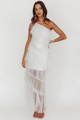 Arrabel Tiered Ruffle Tulle Maxi Dress White
