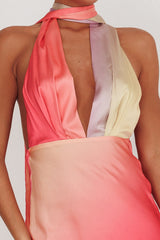 Italia Azure Halterneck Maxi Dress Tangerine