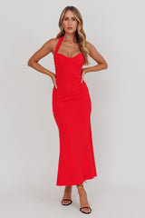 Fire Of Stars Halterneck Maxi Dress Red