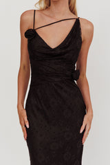 Golden Glow Rosette Cowl Neck Maxi Dress Black