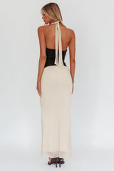 Milos Contrast Halter Maxi Dress Cream