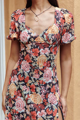 Open Doors Puff Sleeve Split Maxi Dress Multi