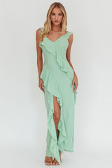 Johannson Ruffle Trim Maxi Dress Pistachio