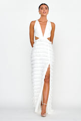 Bold Move Fringe Trim Maxi Dress Ivory