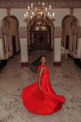 Bellamy Lace-Up Back Ruffle Maxi Dress Red