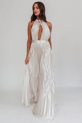 Monarch Pleated Satin Maxi Dress Champagne