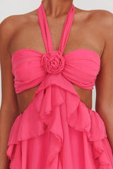 Santiago Cut-Out Ruffle Maxi Dress Fuchsia