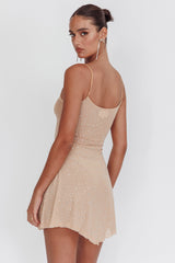 Moon Walker Sheer Rhinestone Mini Dress Nude