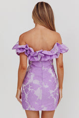 Memoire Off-Shoulder Jacquard Mini Dress Lilac