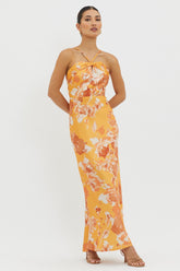 Carter Foldover Neckline Maxi Dress Orange Yellow