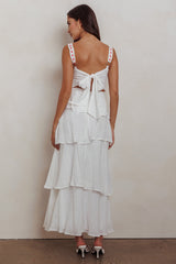 Provence Bloom Tiered Ruffle Maxi Dress Off White