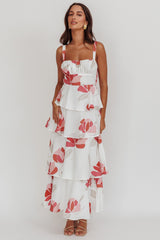 Provence Bloom Tiered Floral Maxi Dress Rose
