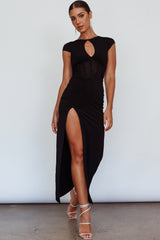 Capricorn Cap Sleeve Keyhole Maxi Dress Black