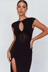 Capricorn Cap Sleeve Keyhole Maxi Dress Black