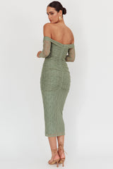 Oliana Off-Shoulder Mesh Maxi Dress Fern