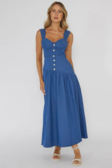 Pansy Flounce Hem Maxi Dress Blue