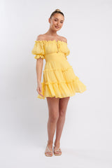 Everley Puff Sleeve Mini Dress Lemon