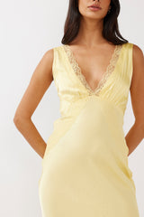 Ivonne Lace Trim V-Neck Maxi Dress Yellow