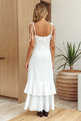 Manhattan Summer Tied Shoulder Ruffle Maxi Dress White