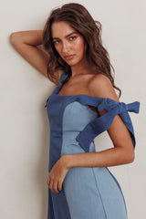 Kiss City Tied Shoulders Contrast Mini Dress Denim